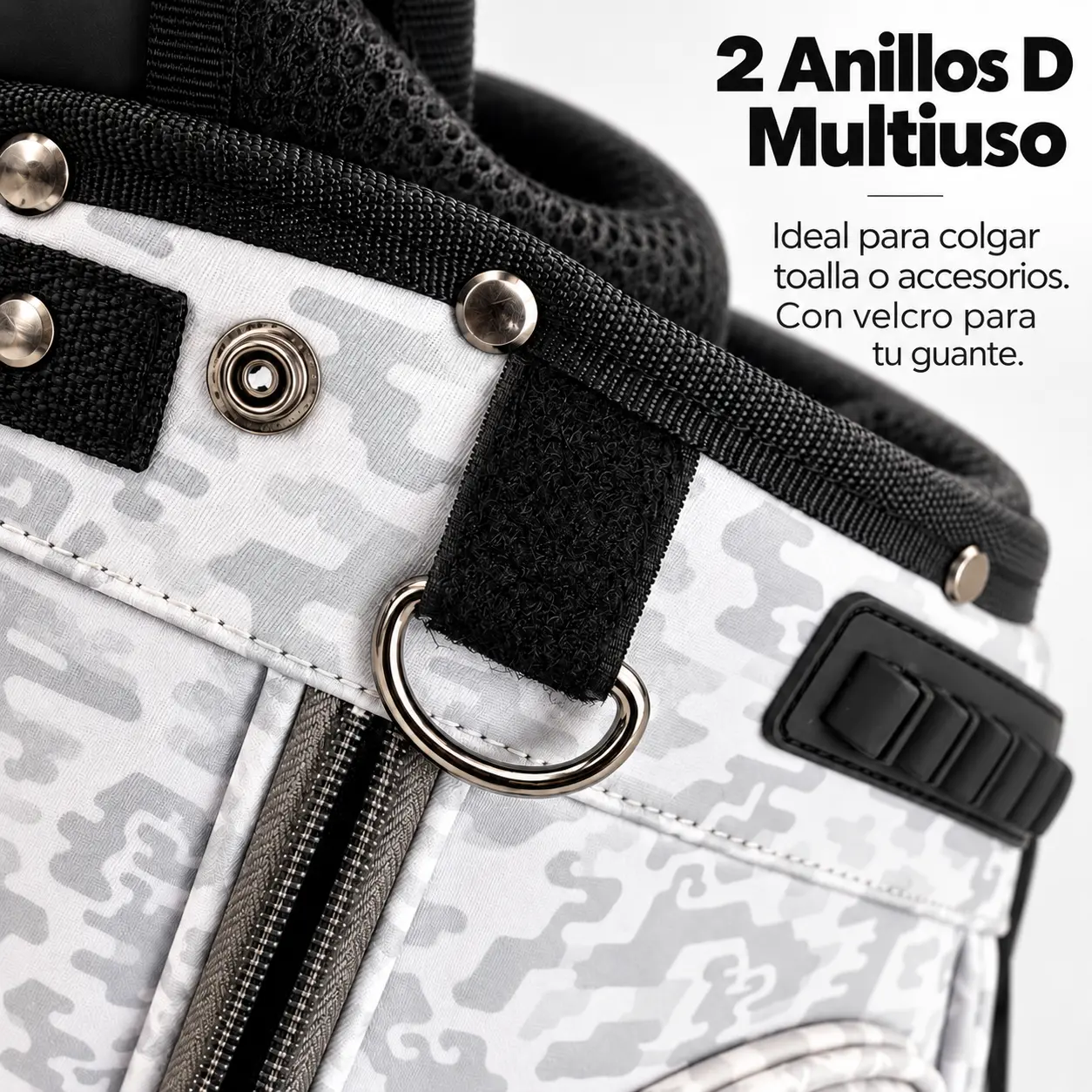 Anillos para accesorios y tira de velcro para el guante